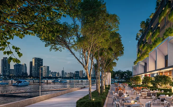 AVÉA waterfront promenade with alfresco café seating by the sea, artist's impression